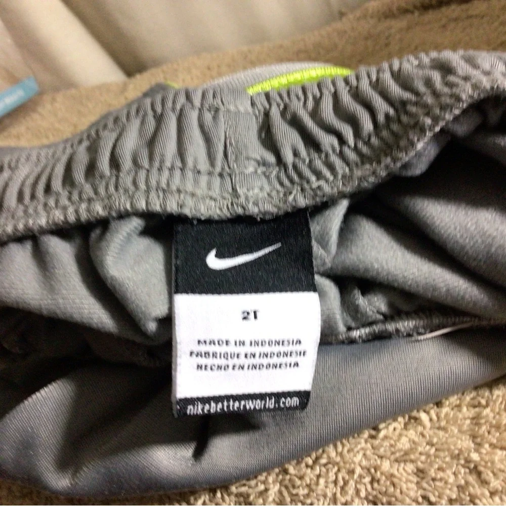 Nike Kids Gray Sweatpants with Neon Green Side Stripe